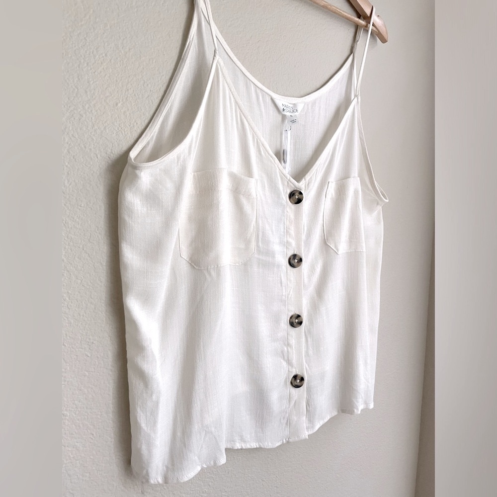 Market & Spruce Ivory Button Front Tank Top XL NWT Coastal Minimalist